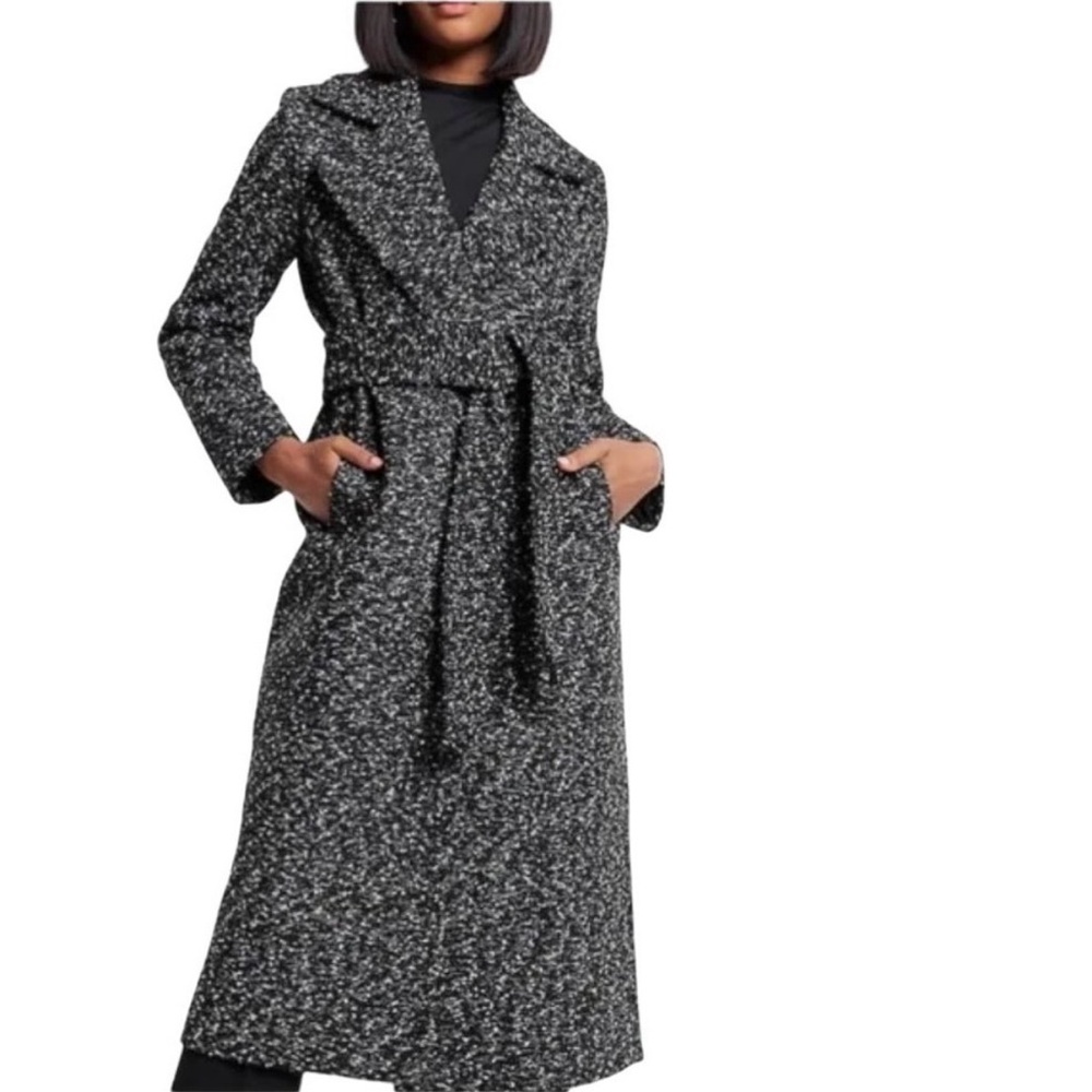 Express Black Speckle Long Boucle Wrap Coat size M
